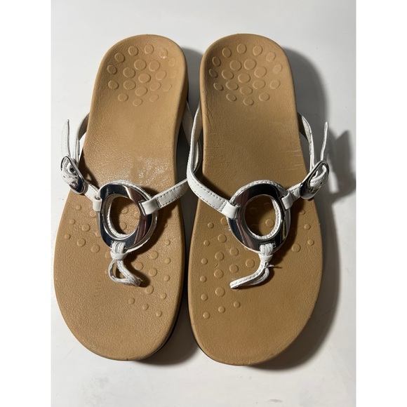 Vionic White and Tan Sandals with Silver Accents